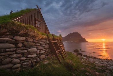 A traditional Icelandic turf home in the Westfjords