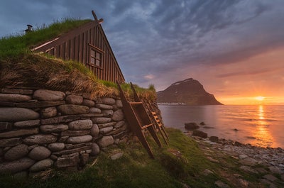 A traditional Icelandic turf home in the Westfjords