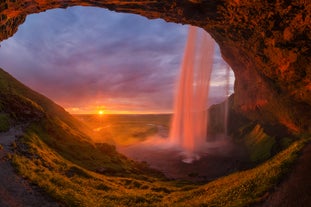 A magical view of Seljalandsfoss waterfall on Iceland's South Coast.
