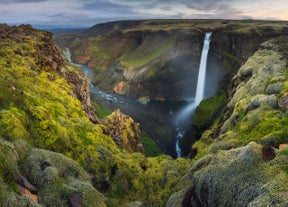 Háifoss falls from great heights in the midst of Iceland's remote and wild Highlands, known for their raw beauty.