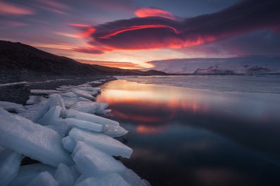 The shore at Jökulsárlón Glacial Lagoon in South Iceland.