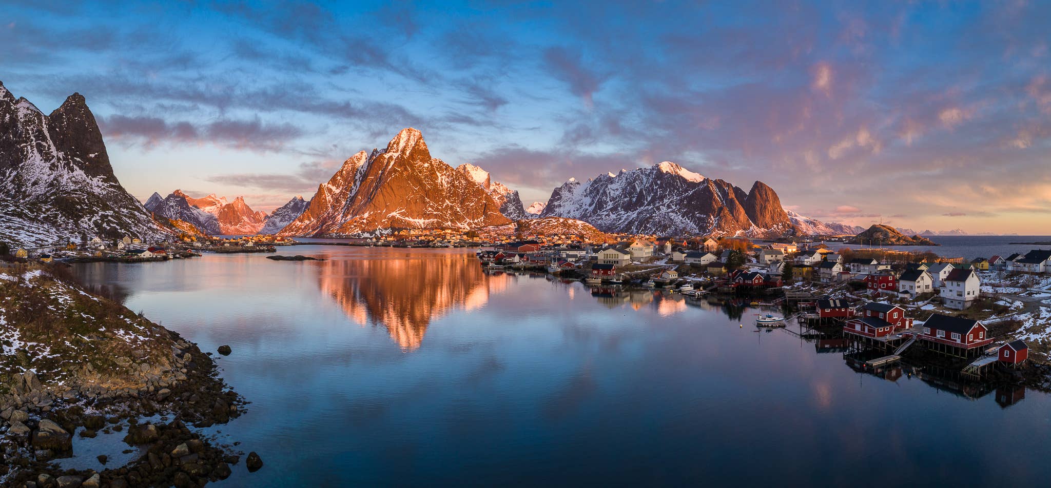 Reine Drone Sunrise - Photo by Marc Pelissier