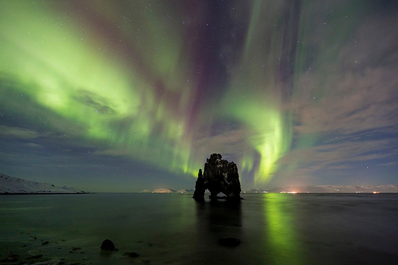 Northern Lights over Hvitserkur. Photo by: 'Jon Hilmarsson'.
