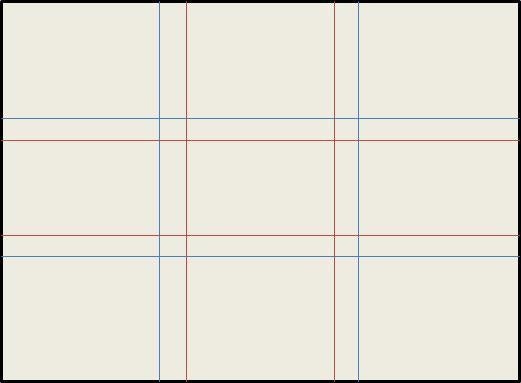 Rule of thirds in blue and golden ratio in red