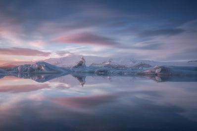 Blues and purples reflect beautifully in the Jokulsarlon glacier lagoon.