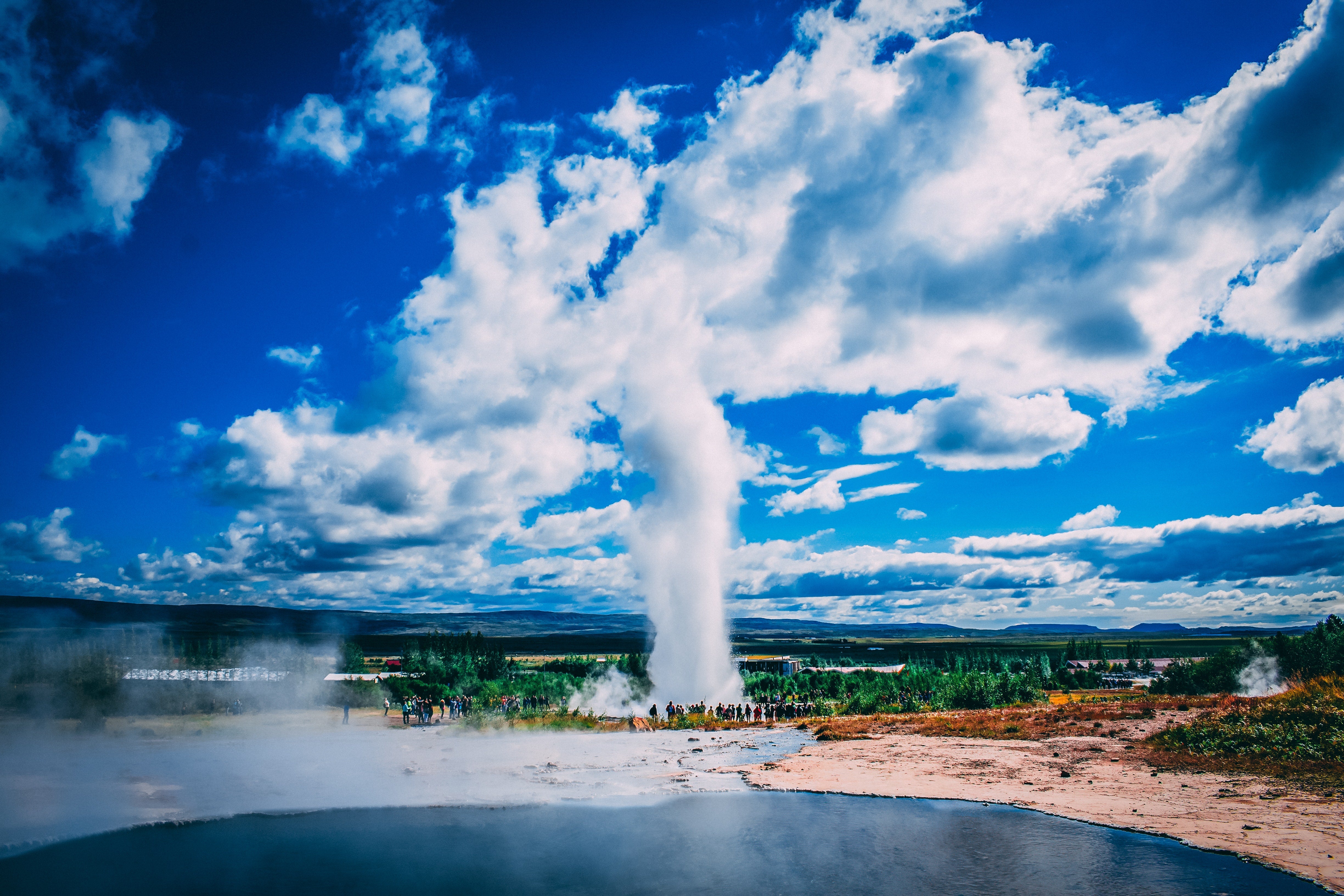 Powerful geothermal activity at the Geysir geothermal area, where erupting hot springs showcase nature's forces.
