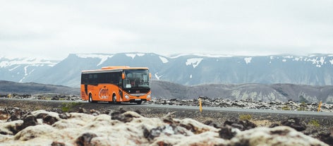 An airport bus en route to Reykjavik in Iceland.