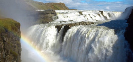 The Gullfoss waterfall on Iceland's Golden Circle sightseeing route.