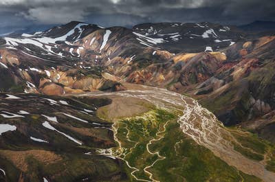 The Landmannalaugar Nature Reserve often has snow, even in summer.