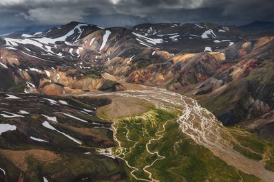 The Landmannalaugar Nature Reserve often has snow, even in summer.