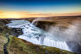 Gullfoss waterfall has a massive two-tiered cascade.