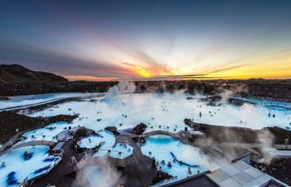 A bird's-eye view of the Blue Lagoon in Iceland.