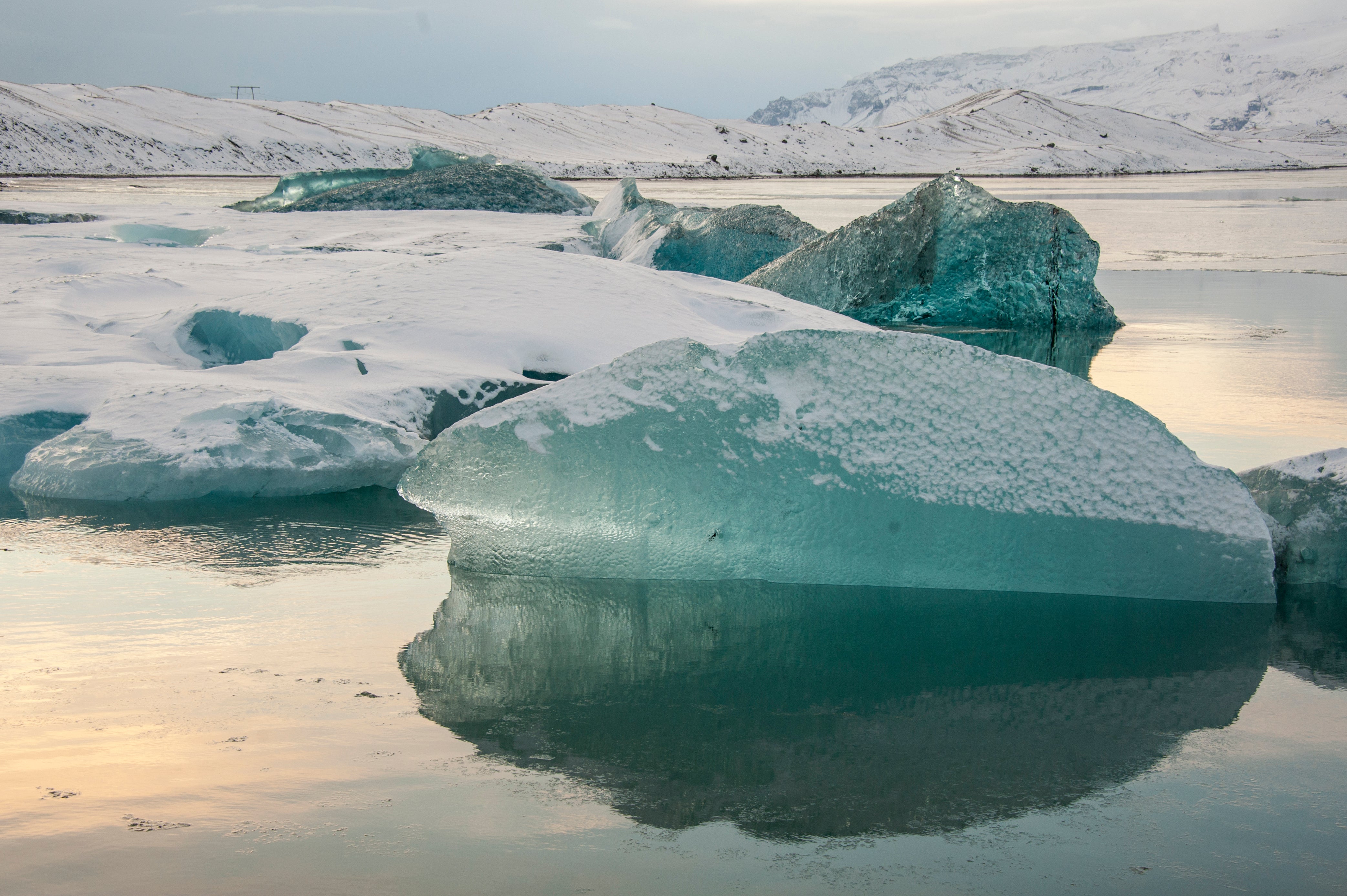 Massive icebergs float in the cold waters of Jokulsarlon.