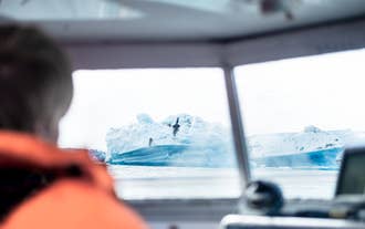A view inside the boat at Jokulsarlon glacier lagoon.