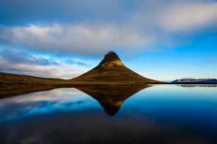 Mount Kirkjufell looks stunning with its distinctive peak.