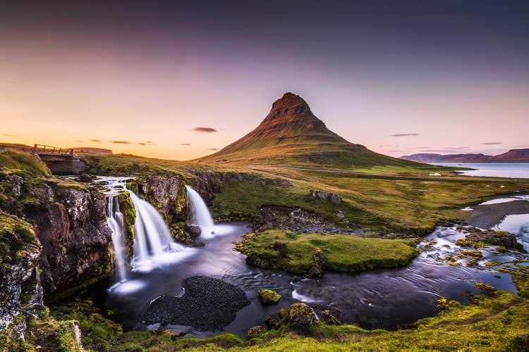 Kirkjufellsfoss waterfall makes an excellent foreground to Kirkjufell mountain.