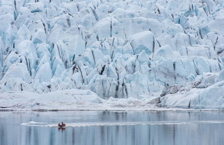 The glaciers surrounding Fjallsarlon are massive and make up the mighty Vatnajokull National Park.