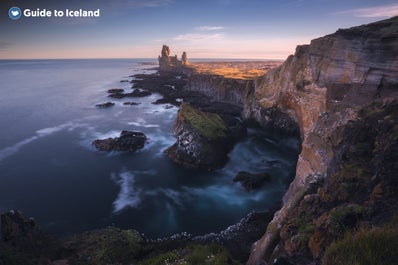 The Londrangar cliffs are a striking sight along the southern coast of the Snaefellsnes Peninsula.