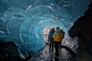 Katla features blue ice walls with black streaks.