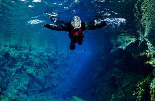 Snorkeling Silfra under the Midnight Sun