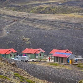 The Botnar hut offers a welcome rest for hikers on the Laugavegur trail in Iceland's highlands.